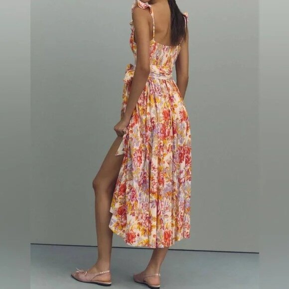 BHLDN Midi Floral Belted Dress s - Picture 2 of 13